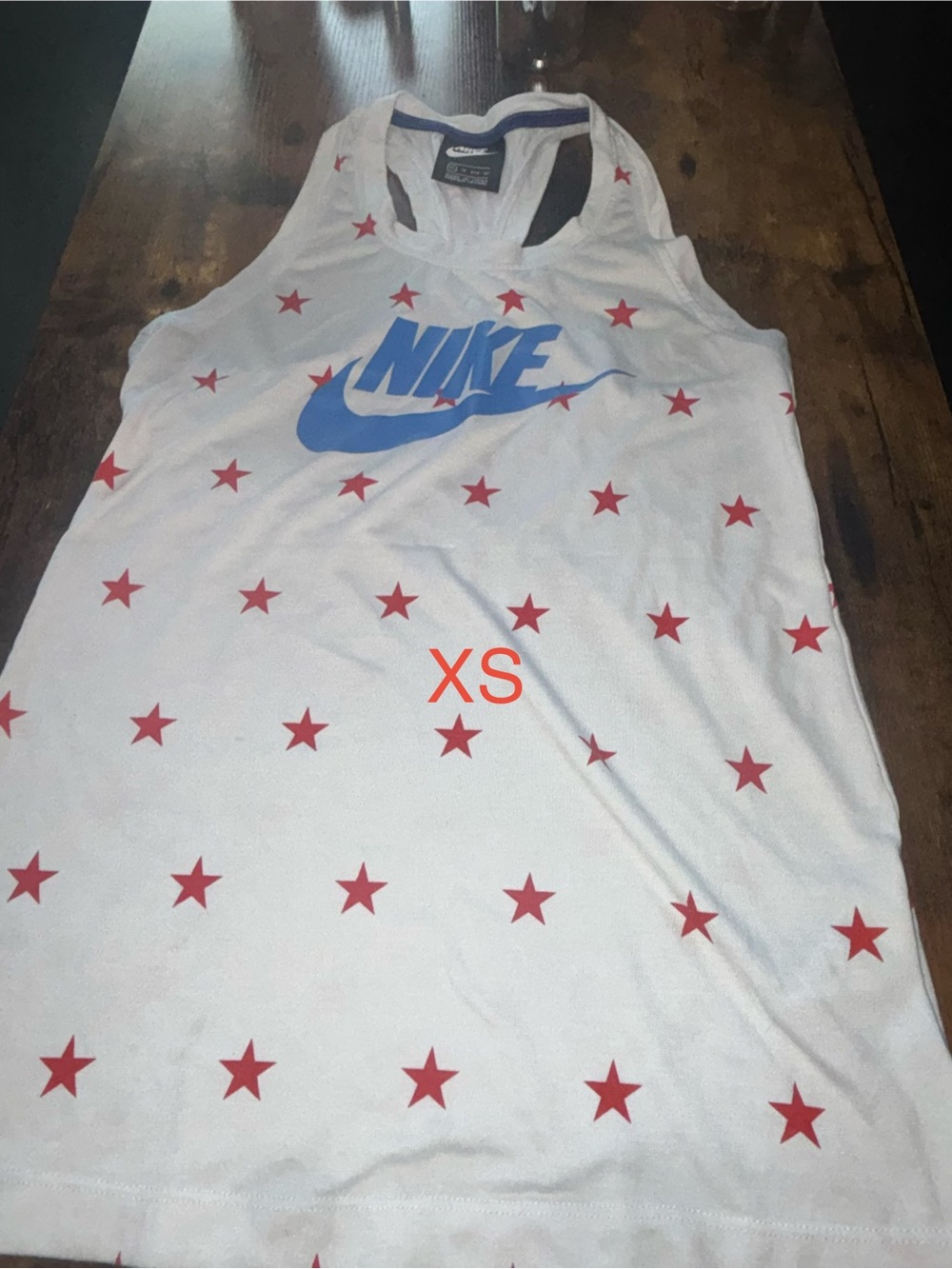 Nike White Tank with Blue Logo and Red Stars